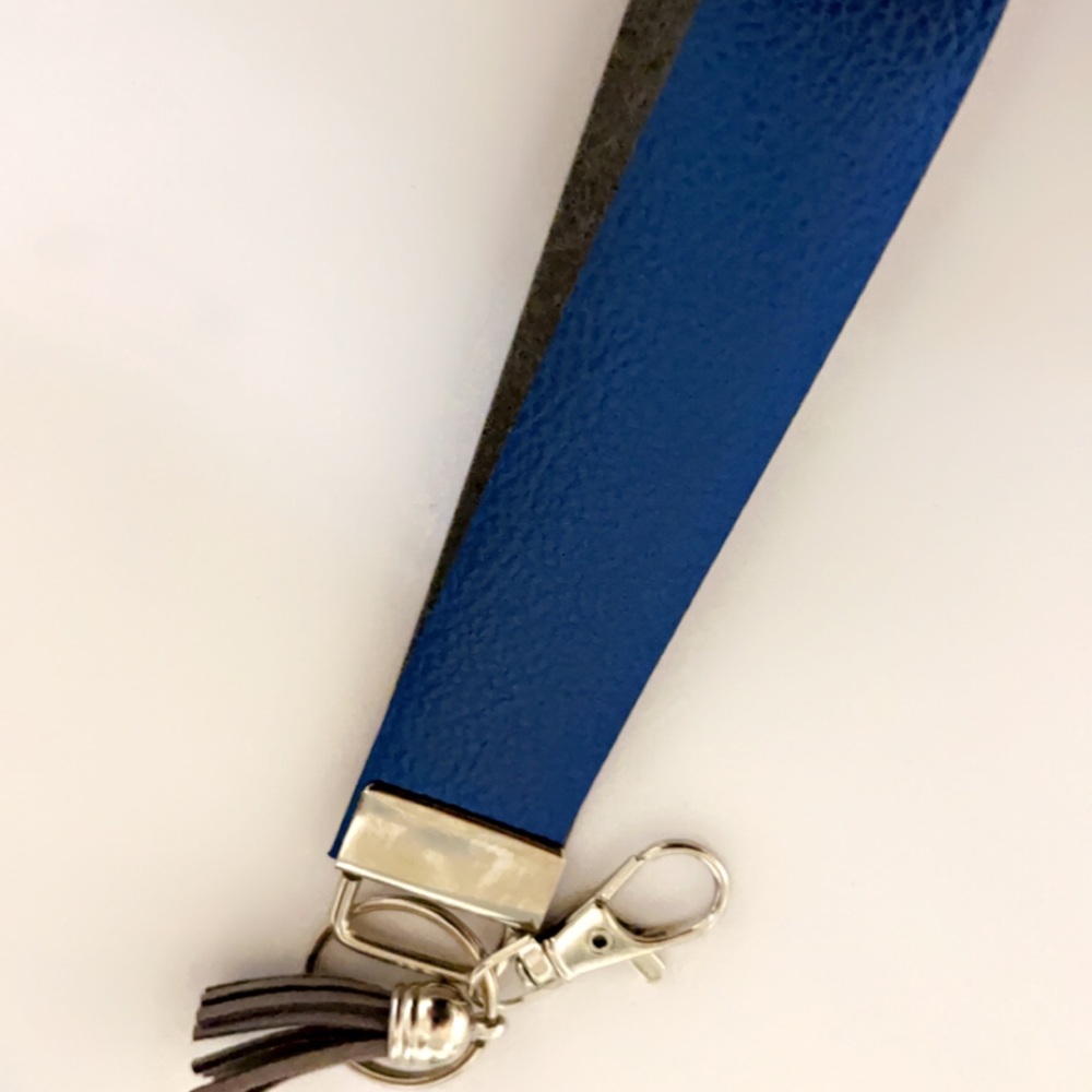 Navy keychains wristlet with silver hardware